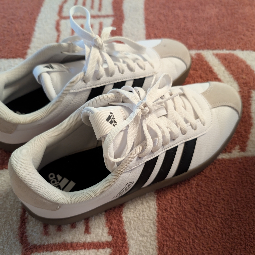 Adidas Women's White and Black Striped Sneakers